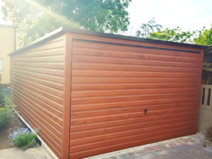 Plechová montovaná garáž 3×6 m – Zlatý dub/výklopná vrata "VIT"
