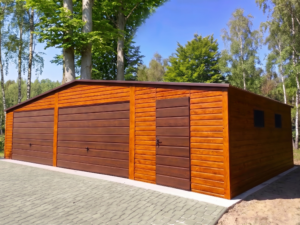 Plechová garáž 10×6 m – Zlatý dub tmavý/Ořech "BONAVENTURA"