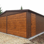 Plechová garáž 6×6 m – Ořech/Zlatý dub tmavý "ARNOST"