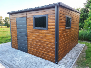 Zahradní domek 3×3 m – Zlatý dub tmavý/ grafit tmavý matný "mala TREZALKA"