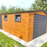 Plechová garáž 3,5×6 m Zlatý dub světlý /dveře/2x okno"DON 5"