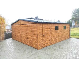 Plechová garáž 6×5 m – zlatý dub světlý/Výklopná vrata "KOSTAS"