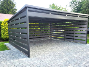 Přístřešek lamelový 4x3m barva grafit/vpředu otevřená