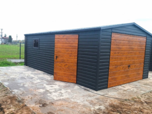 Plechová garáž 4,5×7 m – grafit tmavý matný/Zlatý dub světlý "EMIL 5"