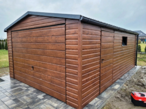 Plechová garáž 4×6 m – zlatý dub/výklopná vrata "EROS"