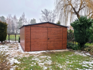 Plechová garáž 4×6 m – zlatý dub/ dvoukřídlá vrata "LIAM"