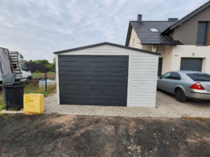 Plechová garáž 4×7 m – bílá/ grafit tmavý "RENE"