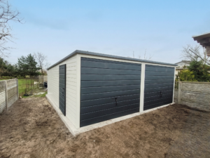 Plechová montovaná garáž 6×6 m – bílá/grafit matný "JEREMA"