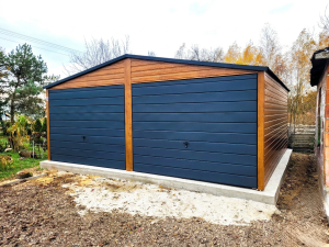 Plechová garáž 6×6 m – Zlatý dub světlý/grafit "JEKOTA"
