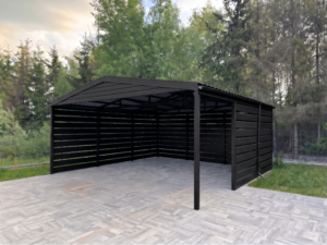 Přístřešek pro dvě auta v rozměru 6 x 6 m oboustranný panel, u panelu na jedné straně je konečná cena 99 700